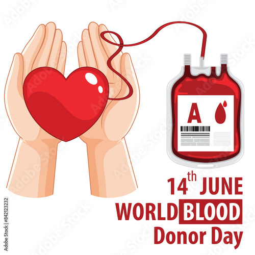 World Blood Donor Day outline heart and hand vector illustration. Blood donation awareness poster design. Hemophilia or blood cancer day concept. World Blood Donor Day vector background. Awareness