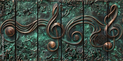 multipart artisan copper relief, musical wavy abstract pattern made of black patinated copper photo