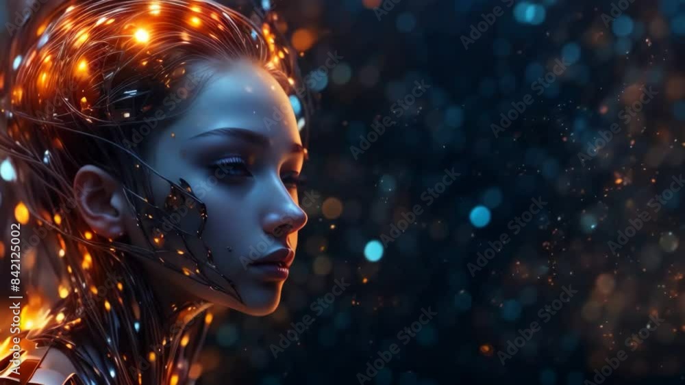 AI, Machine learning, Powerful woman robot and human touching global network big data, Internet and digital technology, Science and artificial intelligence, future digital technology AI, Machine learning, Powerful woman robot and human touching global network big data, Internet and digital technology, Science and artificial intelligence, future digital technology