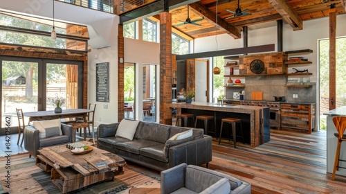 Rustic Elegance Sustainable Living Space with Reclaimed Wood Furniture and EnergyEfficient Fixtures EcoFriendly Home Interior Design Concept