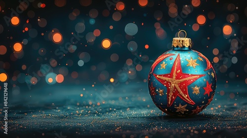 Festive Christmas Bauble: A Vibrant Display of Gold Stars on a Bokeh Background photo