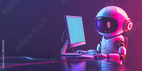 3d Illustration of Artificial intelligence chat bot with email icon LED on his screen, the chat bot connected to computer processing emails and answers. Ai Chatbots working and chatting in CRM