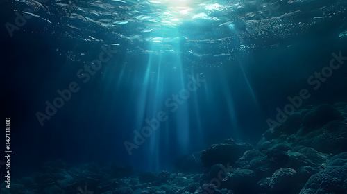 Wallpaper Mural Surface of the water, in the style of light blue and silver with sunlight in the dar ocean Torontodigital.ca