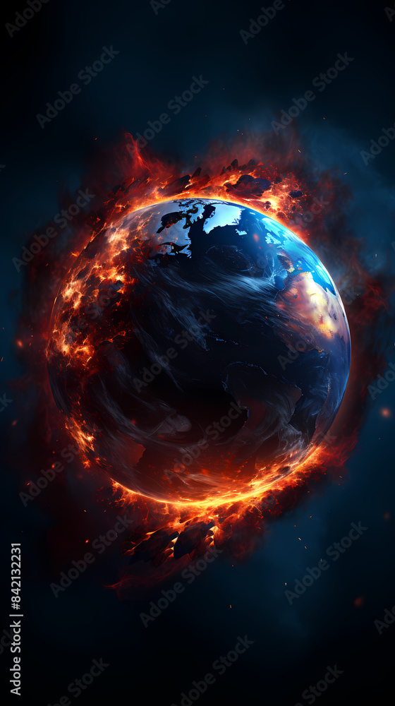 3D illustration of Earth in flames 3D illustration of Earth in flames