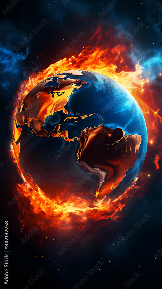 3D illustration of Earth in flames 3D illustration of Earth in flames
