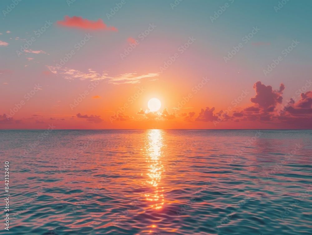 Captivating Ocean Sunset with Vibrant Colors and Serene Waters Under a Clear Sky Creating a Peaceful and Mesmerizing Scenic View Captivating Ocean Sunset with Vibrant Colors and Serene Waters Under a Clear Sky Creating a Peaceful and Mesmerizing Scenic View