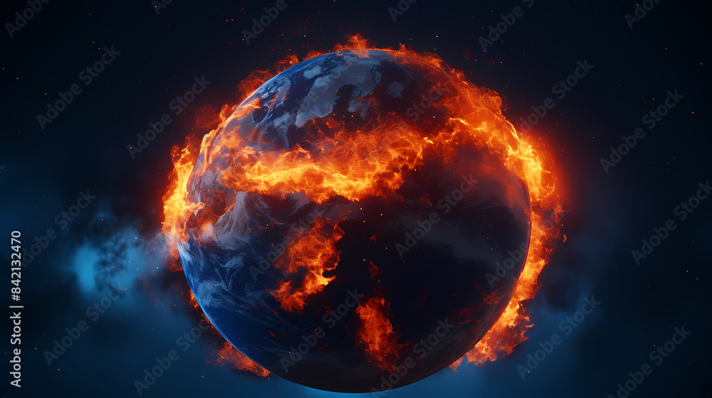 3D illustration of Earth in flames 3D illustration of Earth in flames