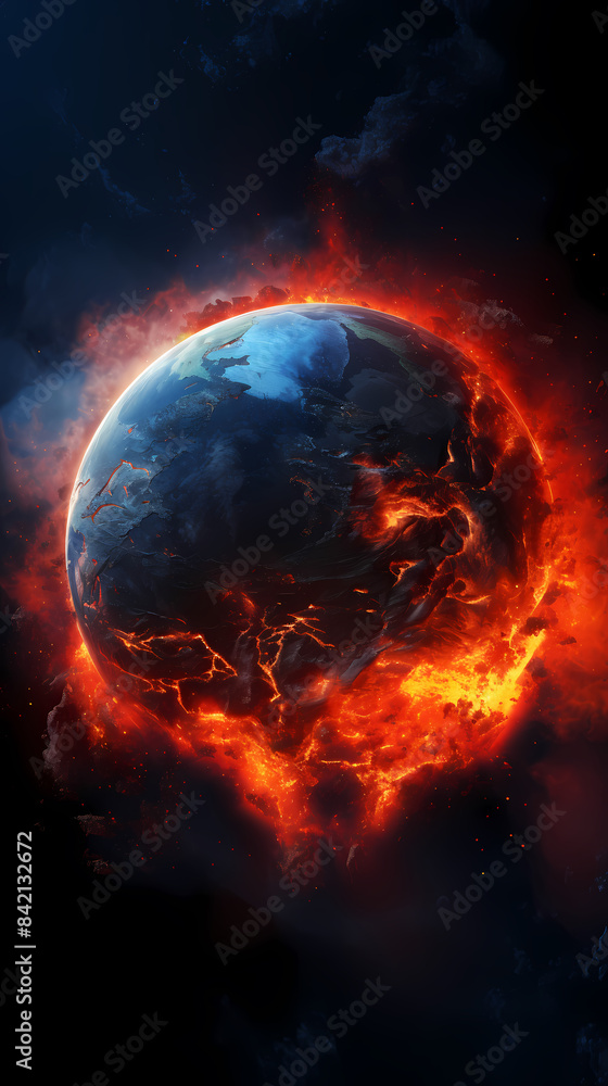 custom made wallpaper toronto digital3D illustration of Earth in flames