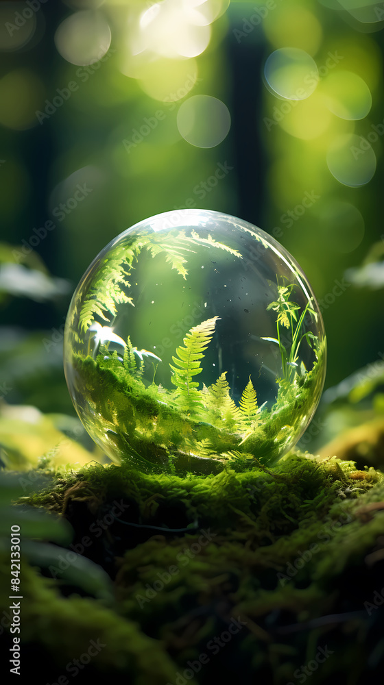 A transparent glass ball filled with plants A transparent glass ball filled with plants