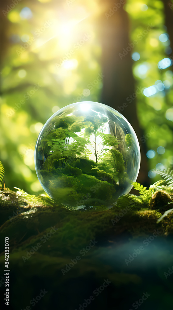 A transparent glass ball filled with plants A transparent glass ball filled with plants