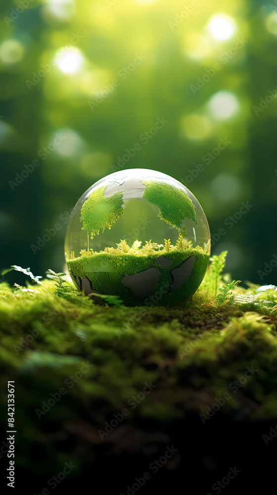 A transparent glass ball filled with plants A transparent glass ball filled with plants