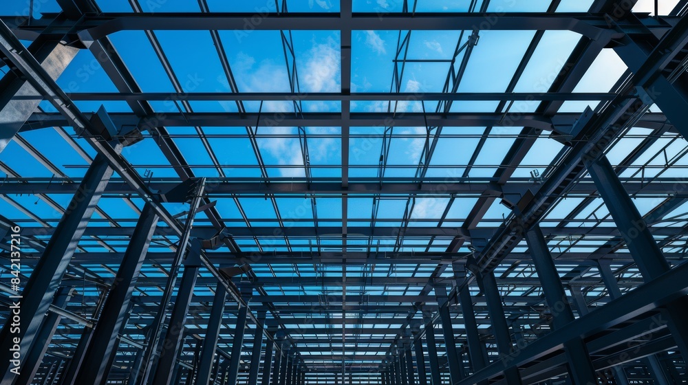 Industrial Elegance Steel Beams and Structures in a Modern Warehouse Construction Site Industrial Elegance Steel Beams and Structures in a Modern Warehouse Construction Site