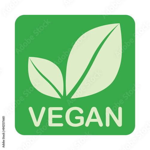 Vegan green vector icon. Organic, bio, eco symbol. Vegan, no meat, lactose free, healthy, fresh and nonviolent food. Cube green vector illustration with leaves for stickers, labels, web and logos.