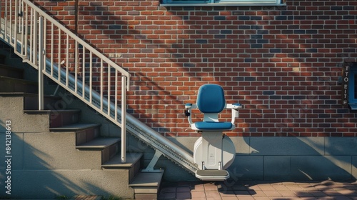Outdoor stairlift. The setup highlights the accessibility solution for exterior environments, ensuring safe and easy mobility for individuals with movement challenges