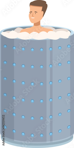 Male athlete is taking a cryotherapy session after a hard workout, enjoying the benefits of cold therapy