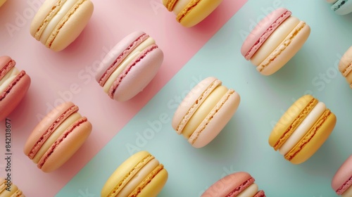 Wallpaper Mural Colorful macarons on pastel backgrounds, top view. Dessert and confectionery concept Torontodigital.ca