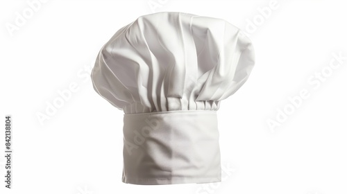 A tall white chef's hat is isolated against a white background.
