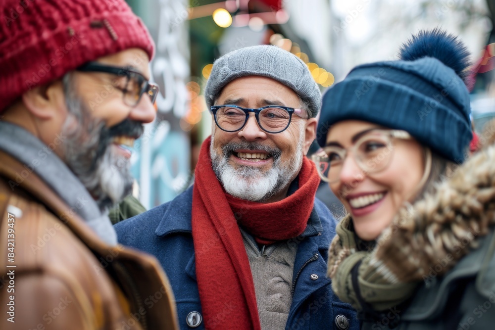 Portrait of senior couple with adult daughter at christmas market. Portrait of senior couple with adult daughter at christmas market.