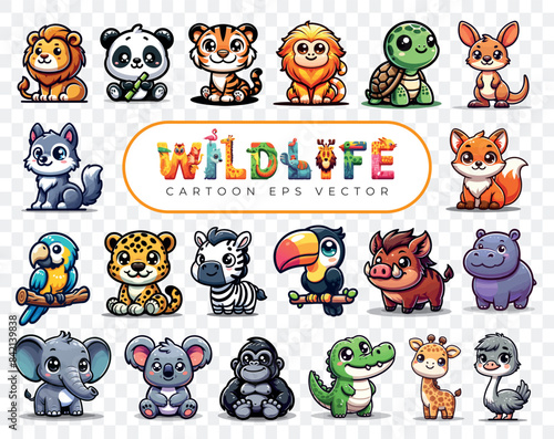 Wildlife Cartoon Kit, EPS Vector (Made in AI and then vectorized in Illustrator)