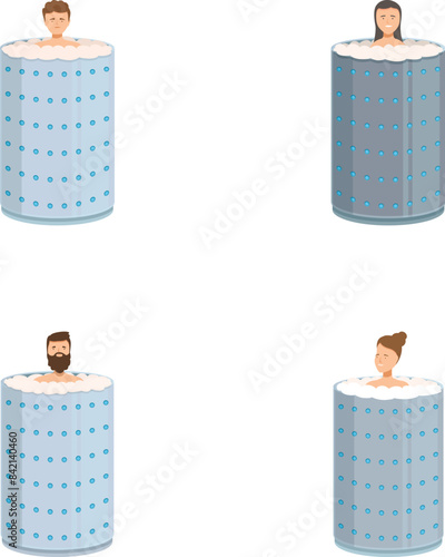 Vector illustration of four individuals peeking from different patterned cylinders