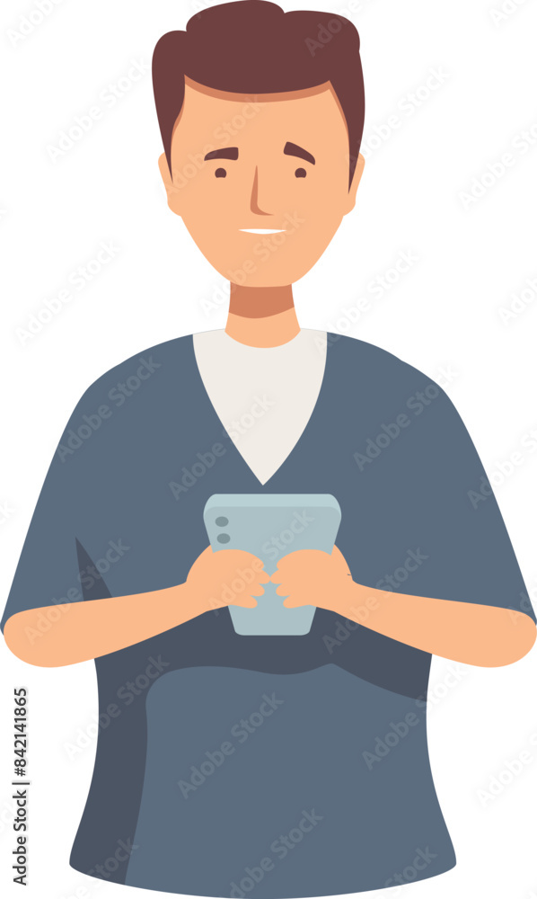 Young man is holding his smartphone with both hands, typing a text message on the screen Young man is holding his smartphone with both hands, typing a text message on the screen