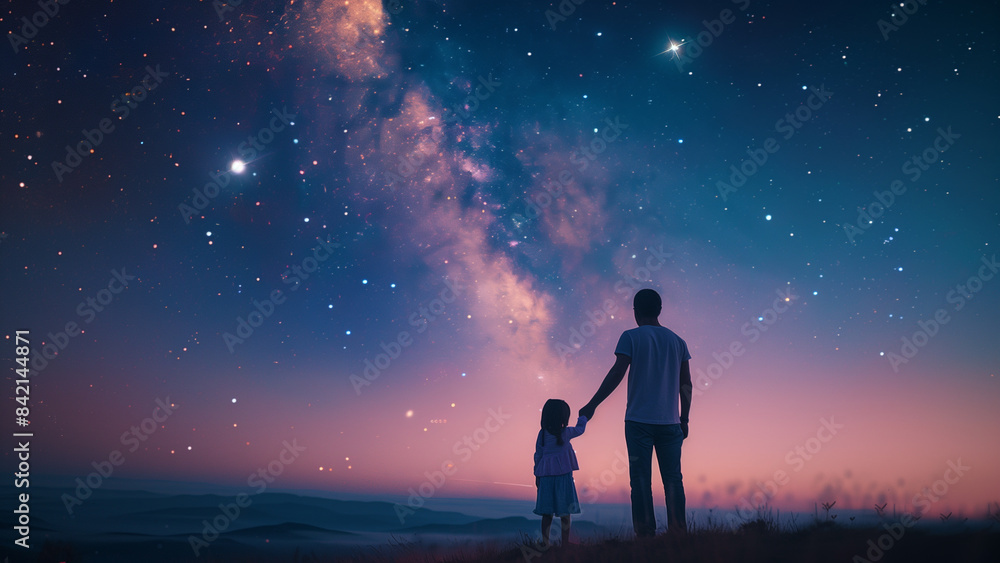 Cosmic Connection: A Little Girl Points to the Night Sky Cosmic Connection: A Little Girl Points to the Night Sky