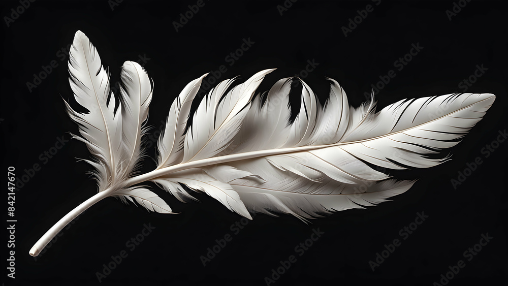 Obraz premium This 3D illustration offers a detailed view of two textures feathers on a black background