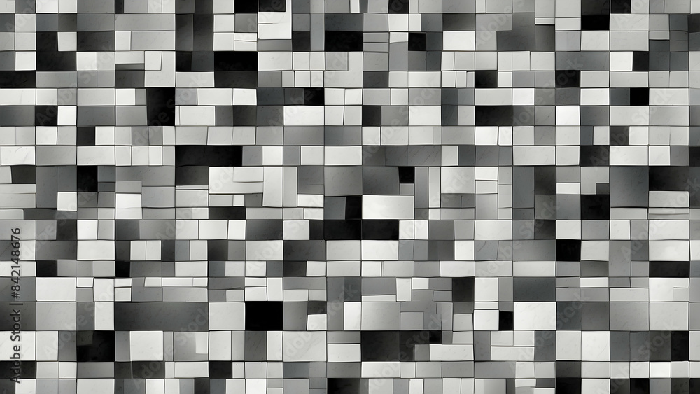 A monochrome mosaic of three-dimensional cubes creating an abstract geometric pattern A monochrome mosaic of three-dimensional cubes creating an abstract geometric pattern