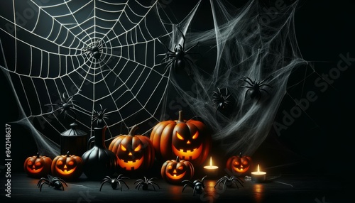 Creepy Pumpkin and Spider Web Scene