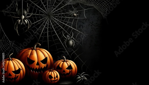 Spooky Halloween Decor with Pumpkins and Spiders