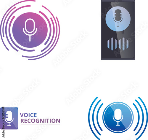 Collection of icons representing voice recognition and audio technology concepts