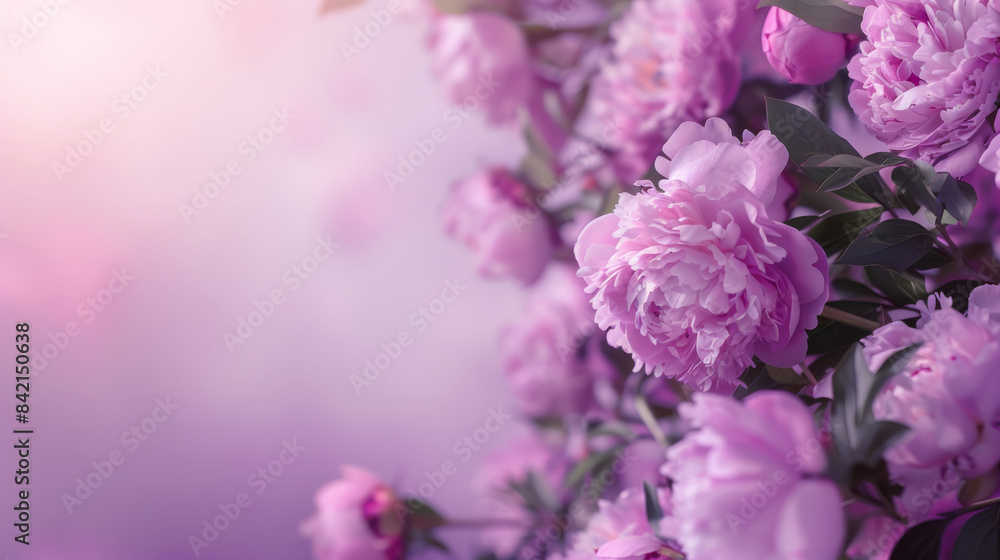 a lilac purple peony garland framing a blank space on a soft lilac background a lilac purple peony garland framing a blank space on a soft lilac background
