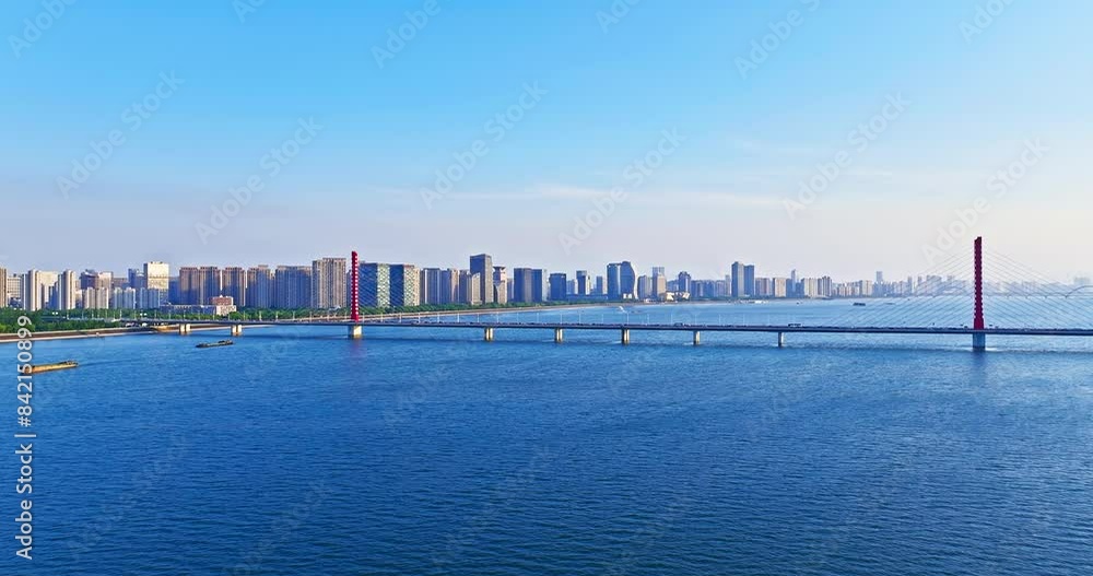 City skyline and river natural scenery in Hangzhou, modern city scenery City skyline and river natural scenery in Hangzhou, modern city scenery