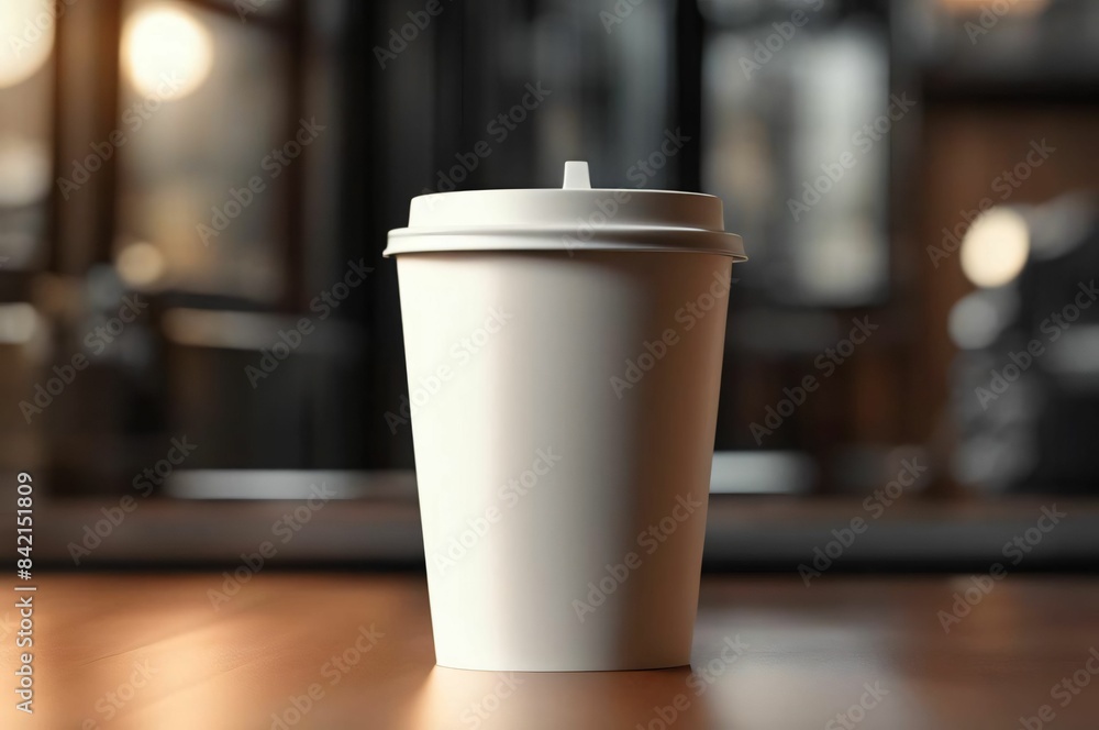 White paper coffee cup with coffee in a cafe on a table. Close-up side view, macro shot. Coffee mug on dark background. Space for inscriptions. Hot drink concept White paper coffee cup with coffee in a cafe on a table. Close-up side view, macro shot. Coffee mug on dark background. Space for inscriptions. Hot drink concept