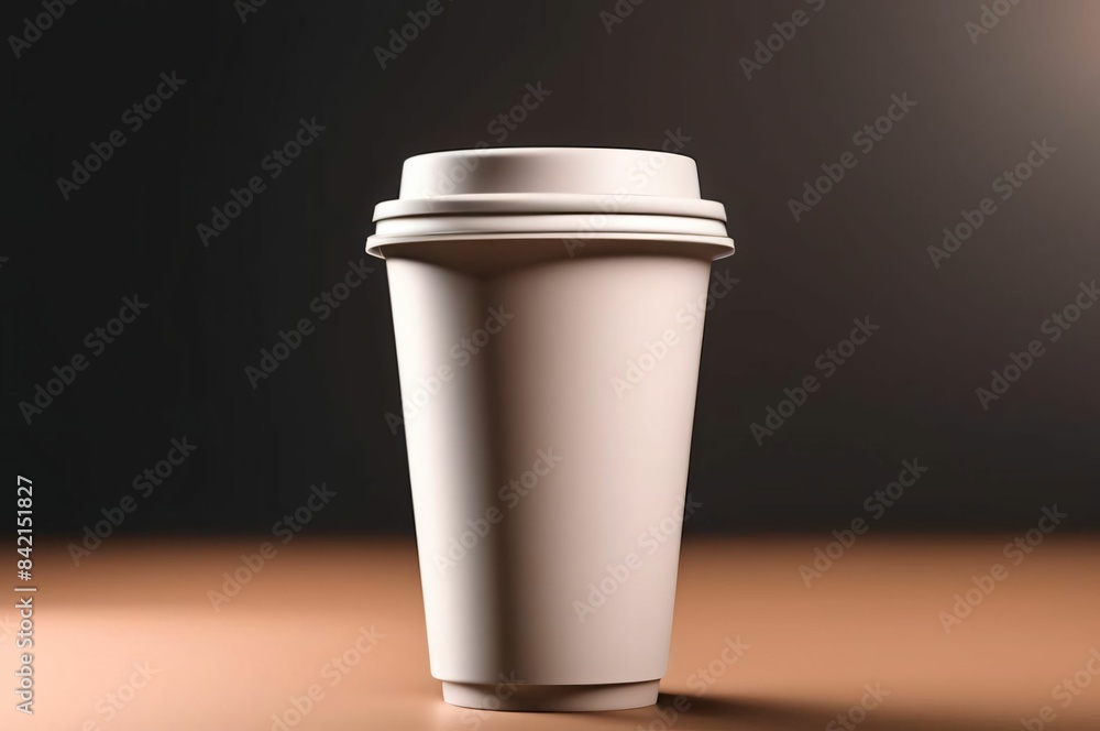 White paper coffee cup with coffee in a cafe on a table. Close-up side view, macro shot. Coffee mug on dark background. Space for inscriptions. Hot drink concept White paper coffee cup with coffee in a cafe on a table. Close-up side view, macro shot. Coffee mug on dark background. Space for inscriptions. Hot drink concept