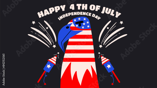 Illustration for 4th of July USA independence day celebration with Bald Eagle.