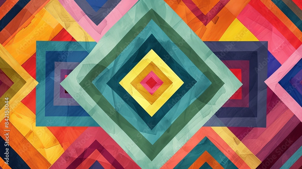 Abstract geometric pattern with vibrant colors, symmetrical squares and diamond shapes. Modern art and design concept Abstract geometric pattern with vibrant colors, symmetrical squares and diamond shapes. Modern art and design concept