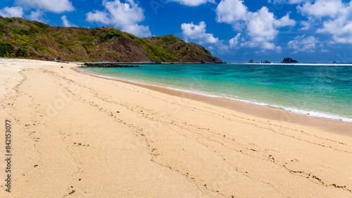 Beautiful sandy tropical beach with coral reef in a warm ocean (Tampah, Lombok)