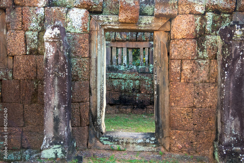 Angkor Wat temple interior in Cambodia, rock entrance corridor.