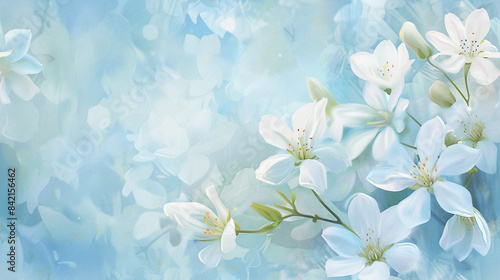 Fototapeta Naklejka Na Ścianę i Meble -  romantic painting of white flowers in watercolor on light blue background