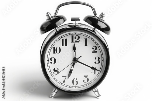 A classic alarm clock on a solid white background