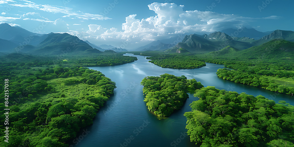 Fototapeta premium Serenity Aerial: Unspoiled Panorama with Vibrant Colors
