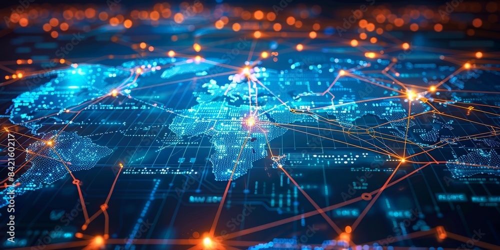 Conceptual visualization of supply chain network emphasizing company connections., Conceptual visualization of supply chain network emphasizing company connections.,