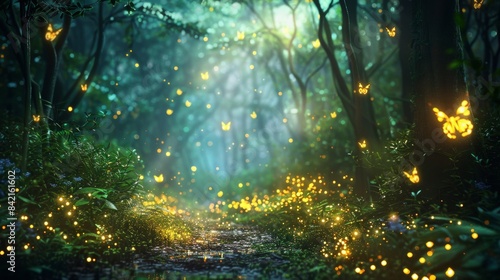 A firefly casts its bioluminescent glow onto a forest clearing, creating an otherworldly ambiance © DZMITRY