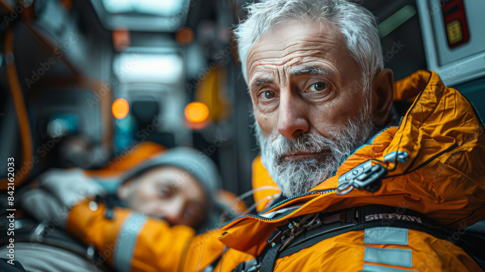 a paramedic during and emergency, unloading patient on oxygen from an ambulance ,generative ai a paramedic during and emergency, unloading patient on oxygen from an ambulance ,generative ai