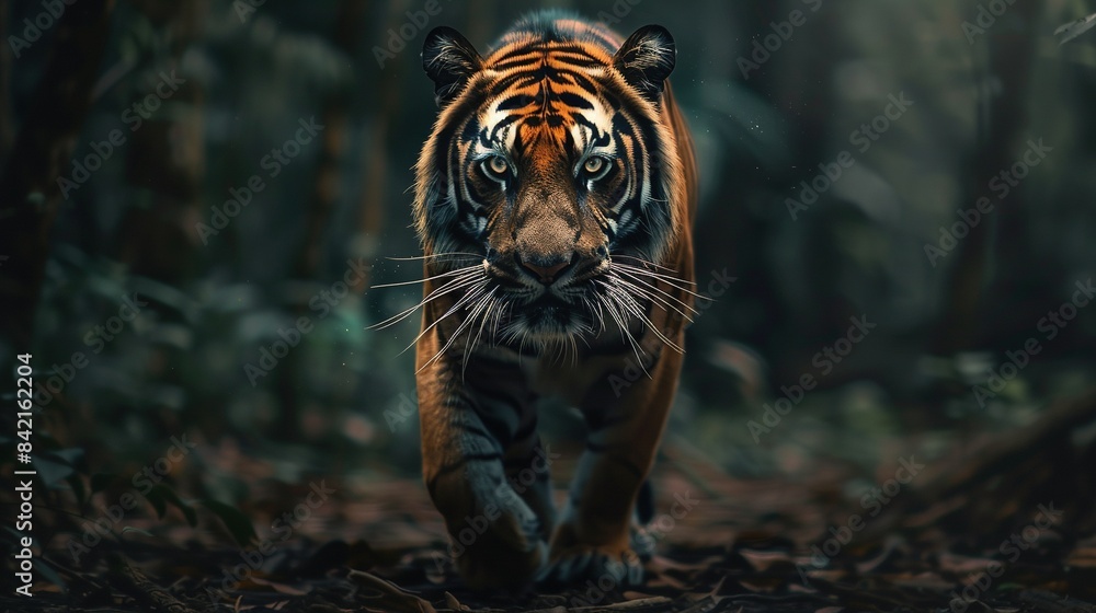 A fierce tiger stalking its prey A fierce tiger stalking its prey