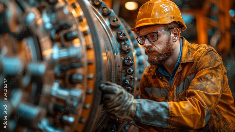 worker on a large machine in mechanical engineering, bright background,generative ai worker on a large machine in mechanical engineering, bright background,generative ai