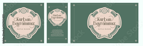 Feast of the Sacrifice (Eid al-Adha Mubarak) Feast of the Sacrifice Greeting (Turkish: Kurban Bayraminiz Mubarek Olsun) Holy days of muslim community. Islamic background.