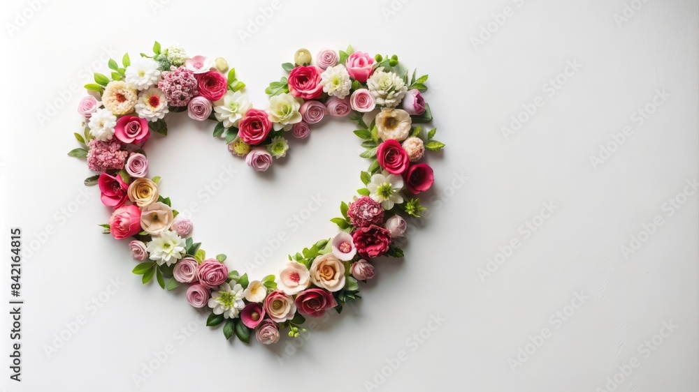A heart made of flowers is displayed on a white background A heart made of flowers is displayed on a white background