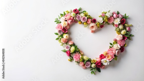 A heart made of flowers is displayed on a white background